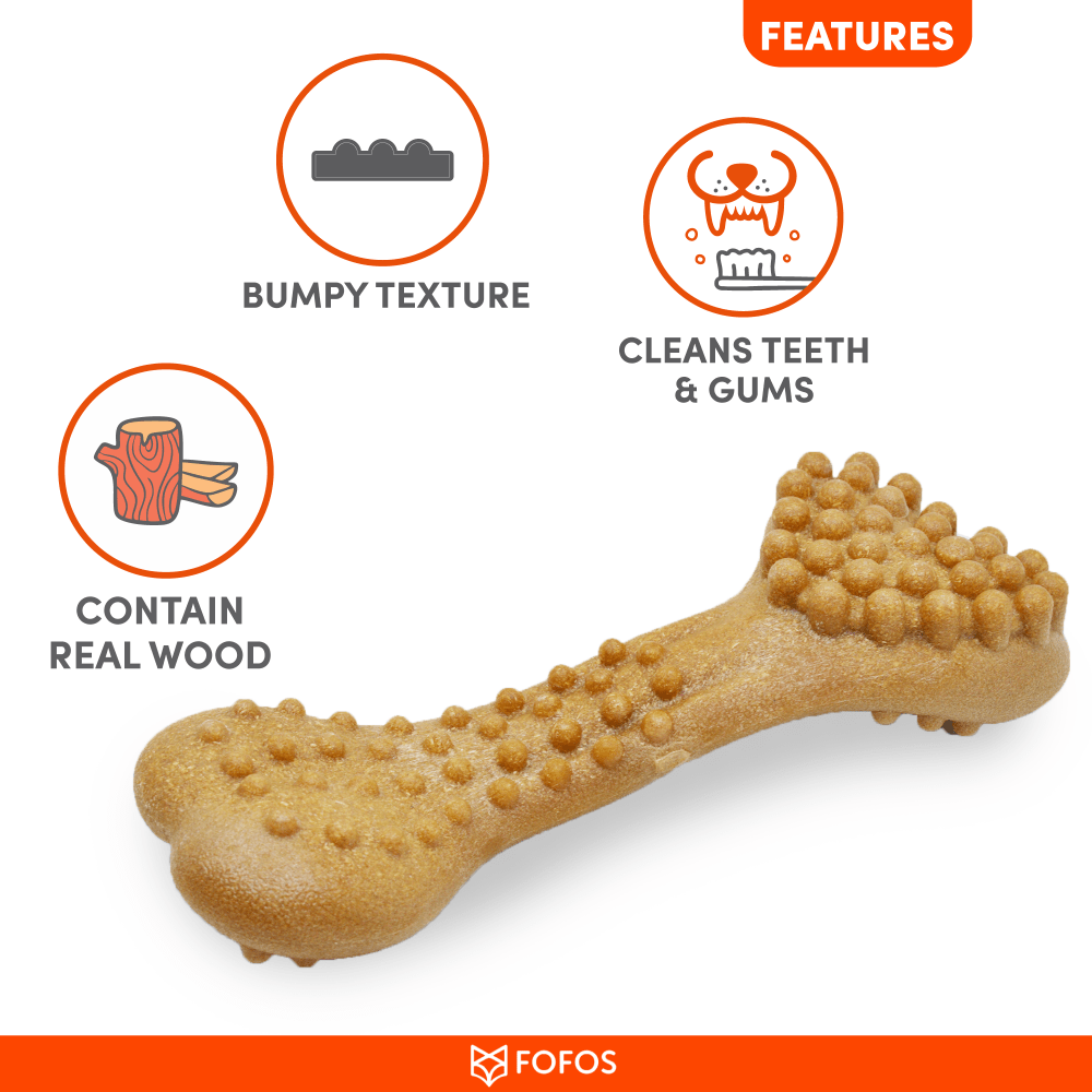 Fofos Woodplay Brush Bone Toy for Dogs | For Aggressive Chewers