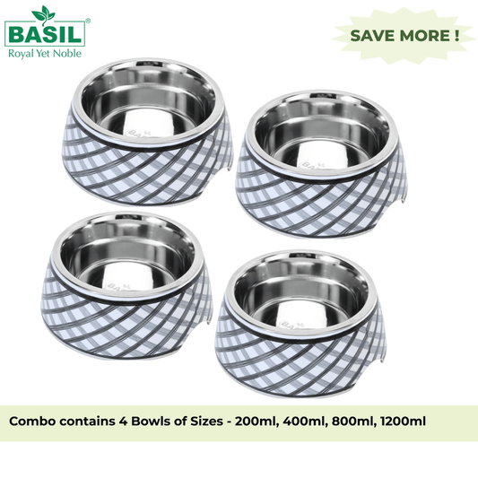 Basil Check Print Melamine Bowls for Dogs and Cats Combo (Set of 4)