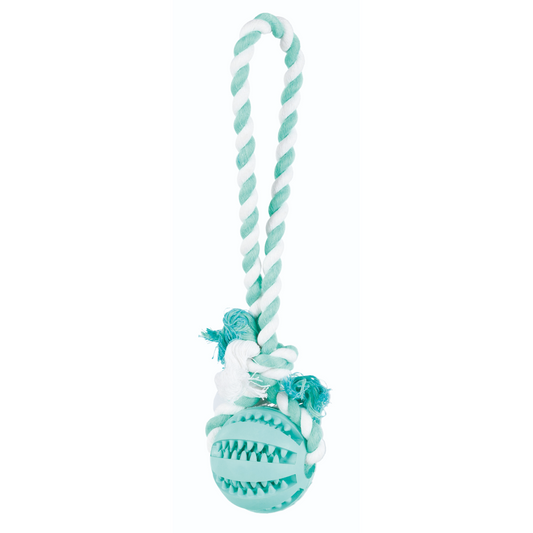 Trixie Denta Playing Rope with Fun Ball Mint Flavour Natural Rubber Toy for Dogs (Mint Green)