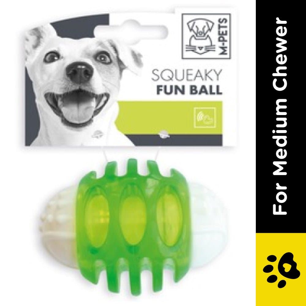 M Pets Squeaky Rugby Ball Toy for Dogs (Green)