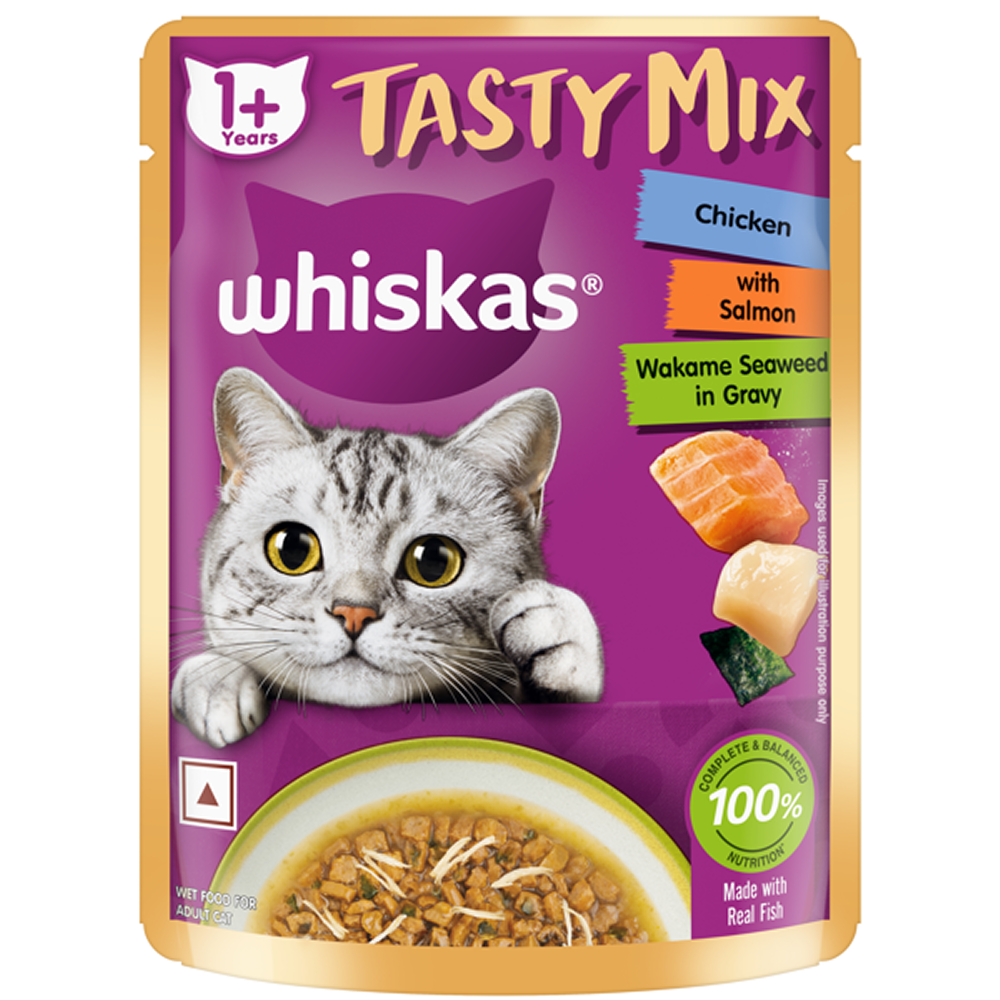 Whiskas Chicken With Salmon Wakame Seaweed in Gravy Tasty Mix Adult Cat Wet Food