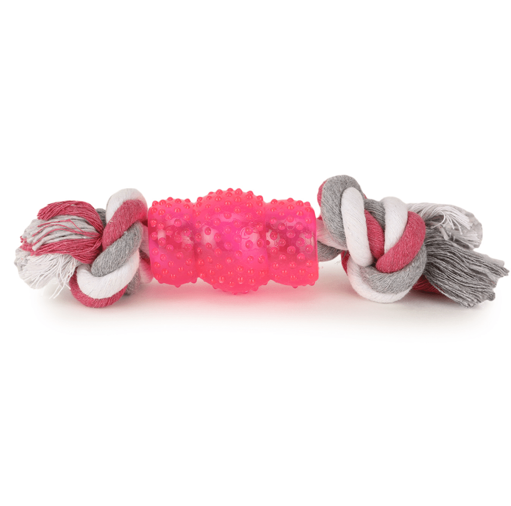Basil Cotton Rope Rubber Chew Toy with Hard TPR Centre for Dogs (Pink)