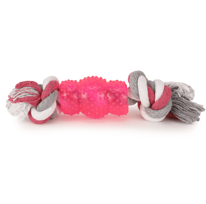Basil Cotton Rope Rubber Chew Toy with Hard TPR Centre for Dogs (Pink)