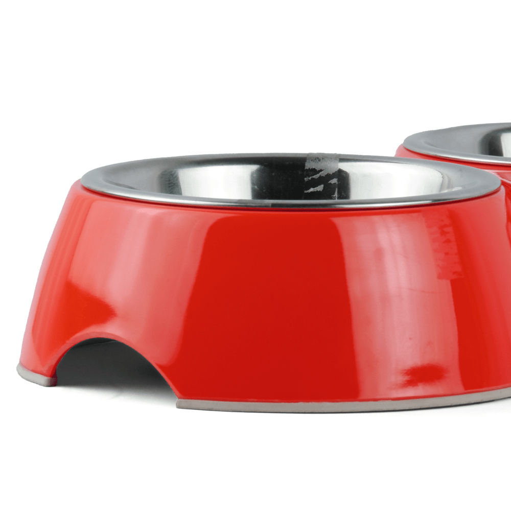 Basil Double Melamine Bowl Dinner Set for Dogs and Cats (Red)