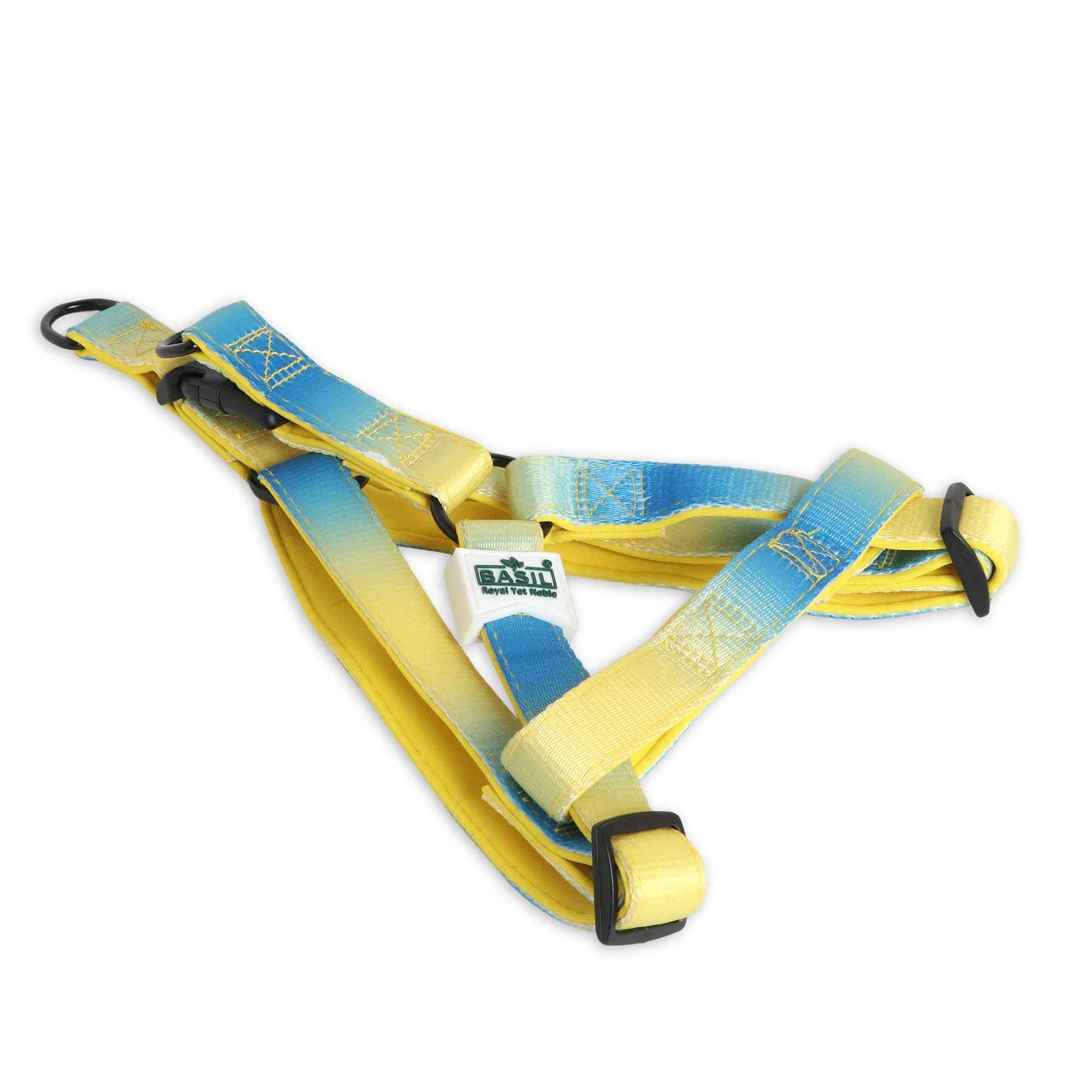 Basil Printed Dog Harness – Blue & Yellow, Adjustable & Comfortable No-Pull Harness for Walking and Training Dogs of All Sizes