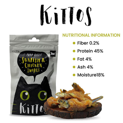 Kittos Purr-Fect Sunfish & Chicken Twirls Cat Treats - 35 g