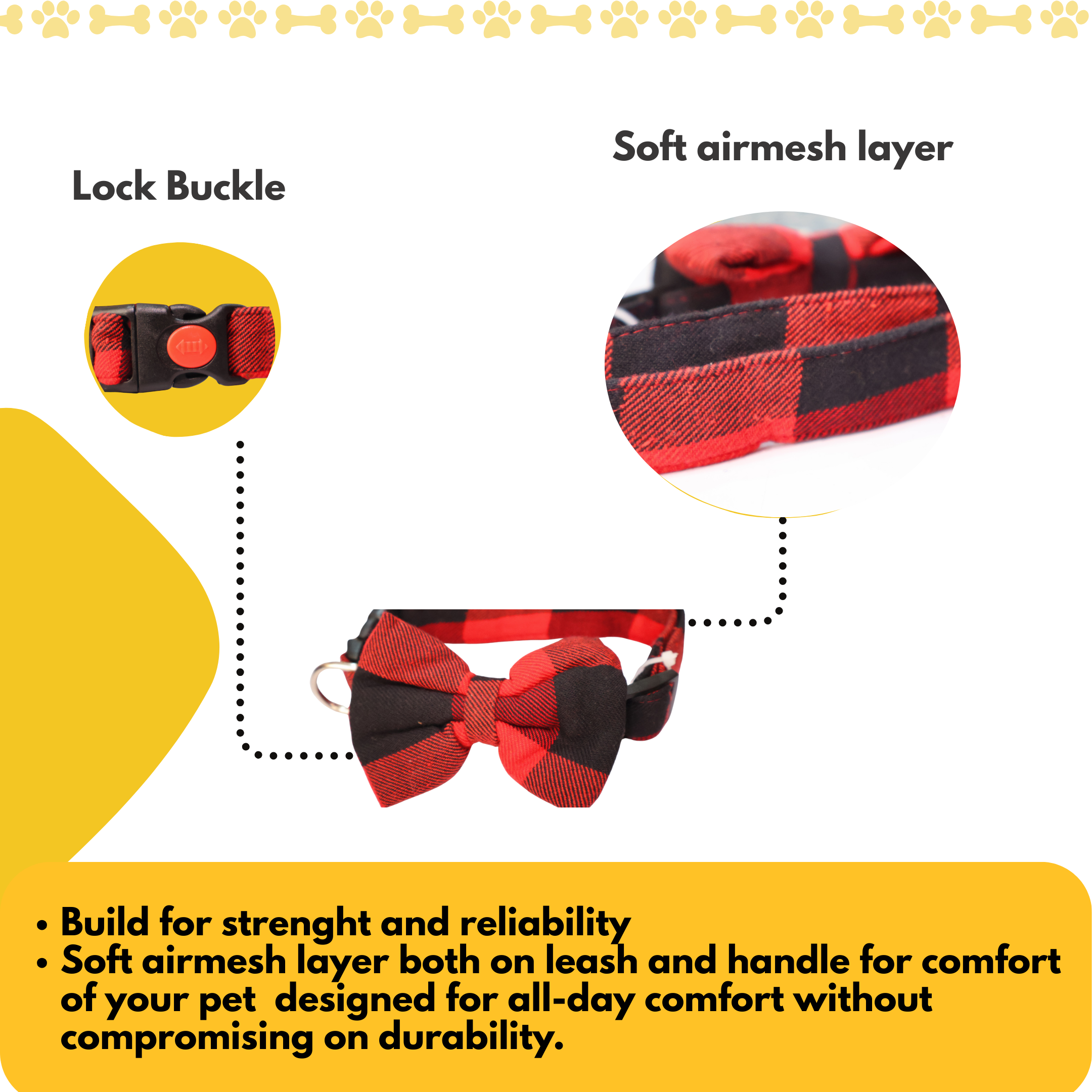 Petblush Checks  Bow Collar For Dogs
