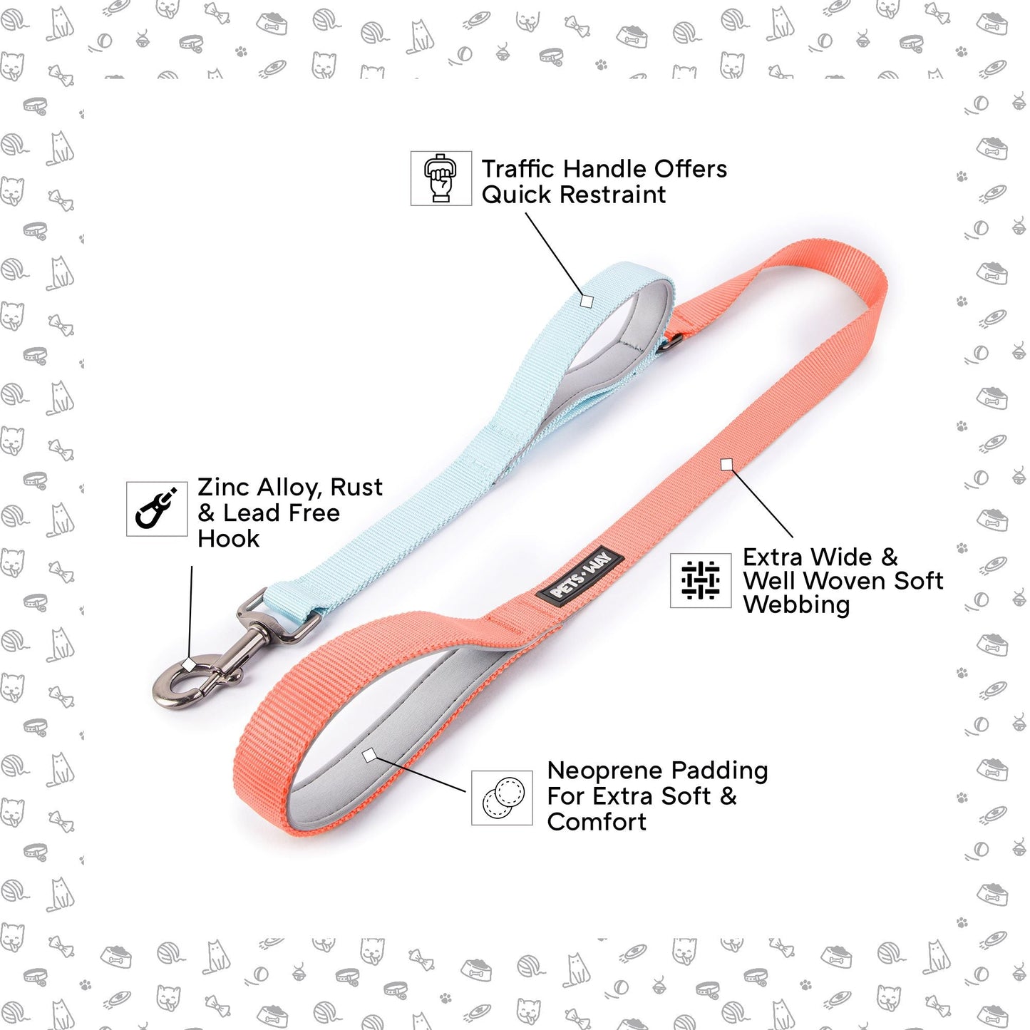 Peach & Sky - Traffic / Dual Handle  Leash