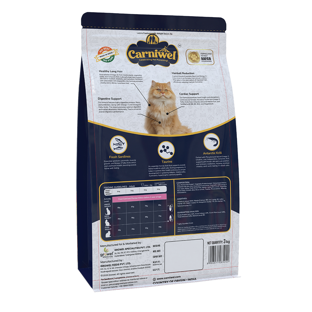 Carniwel Natural Nutrition for Skin, Digestion & Hairball Control Persian Adult Cat Dry Food