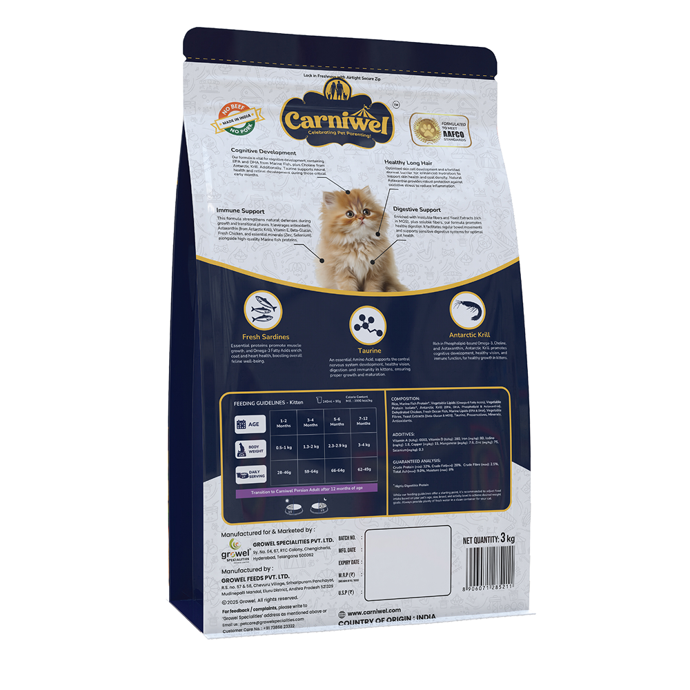 Carniwel Natural Nutrition for Skin, Digestion & Hairball Control Persian Kitten Cat Dry Food
