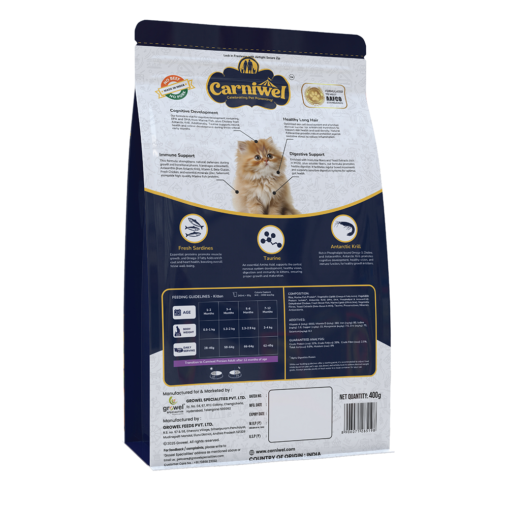 Carniwel Natural Nutrition for Skin, Digestion & Hairball Control Persian Kitten Cat Dry Food