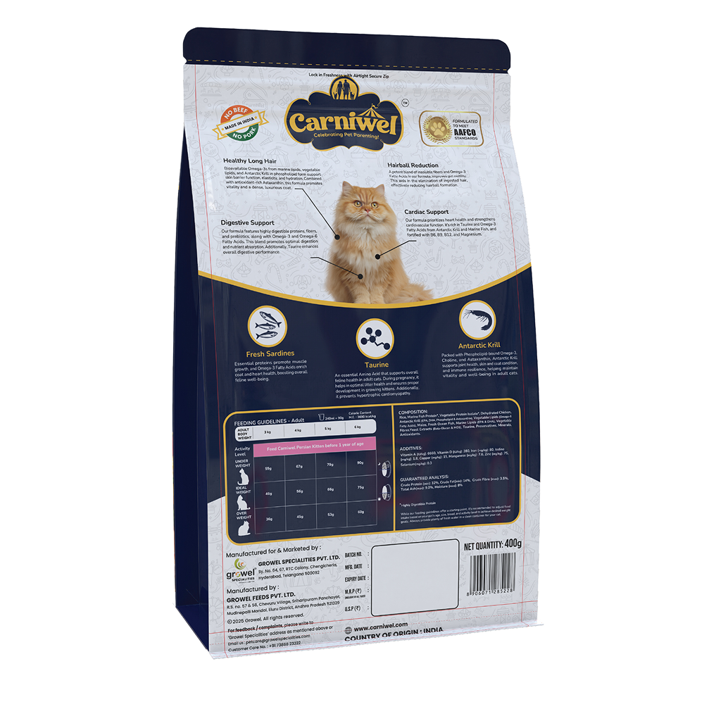 Carniwel Natural Nutrition for Skin, Digestion & Hairball Control Persian Adult Cat Dry Food
