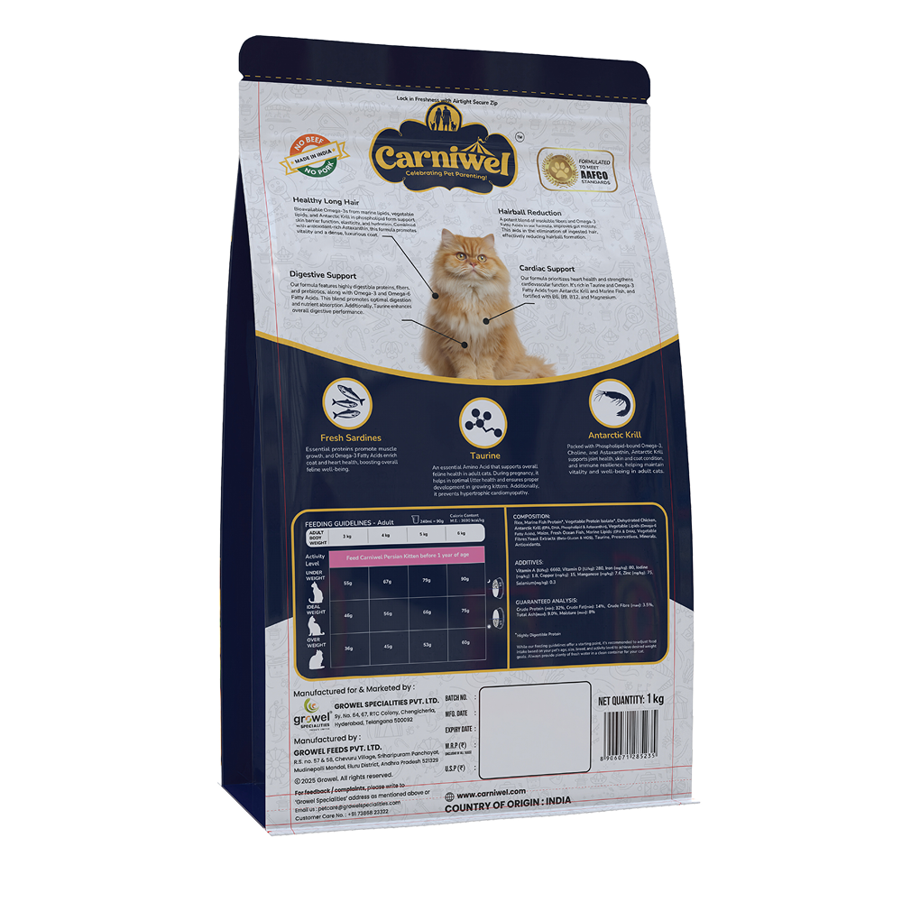 Carniwel Natural Nutrition for Skin, Digestion & Hairball Control Persian Adult Cat Dry Food
