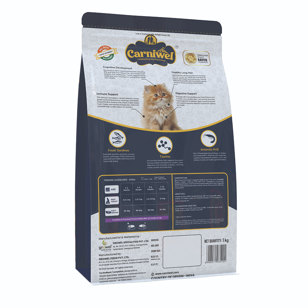 Carniwel Natural Nutrition for Skin, Digestion & Hairball Control Persian Kitten Cat Dry Food