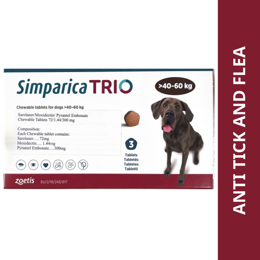 Zoetis Simparica Trio Tick and Flea Control Tablet for Dogs (pack of 3 tablets)