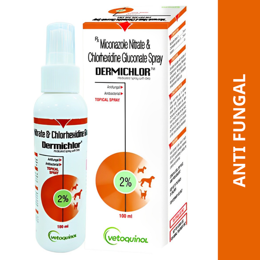 Vetoquinol Dermichlor Antibacterial Antifungal Spray (100ml) for Dogs and Cats