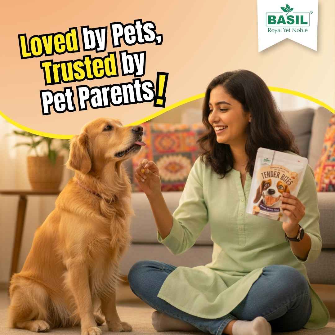 BASIL TENDER BITES Rice in Chicken Strips – Healthy & Soft Dog Treat | 70g Pack | High Protein, Gluten-Free, Training & Reward Snack for All Breeds