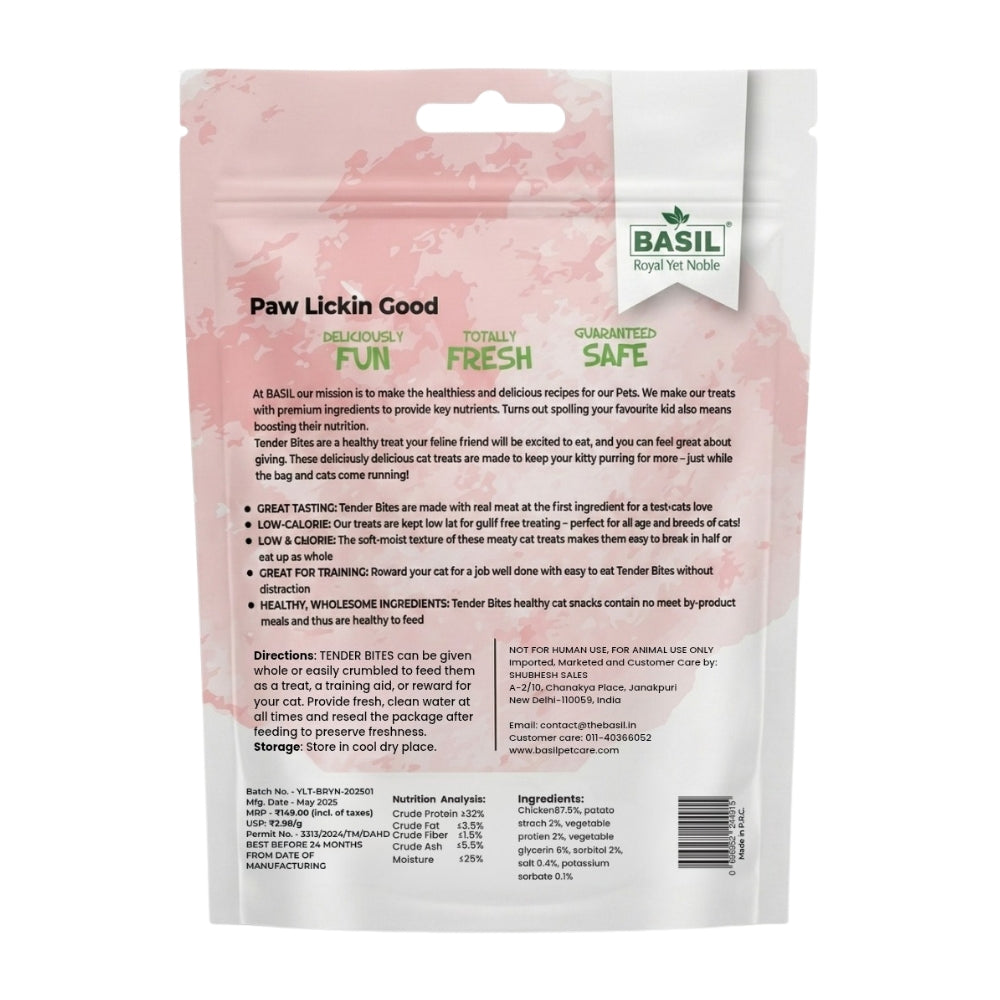Basil Soft Chicken Bites for Cats | Grain-Free Tender Treats | High Protein Snack