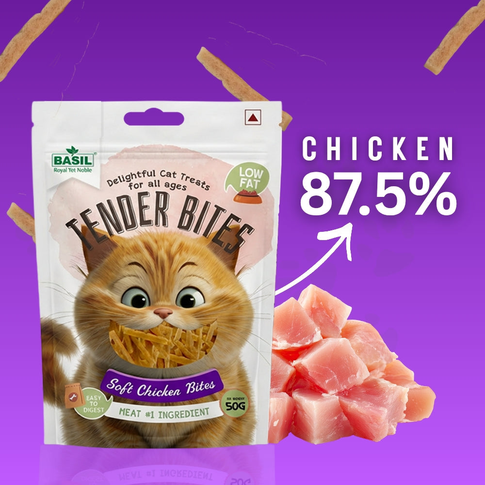 Basil Soft Chicken Bites for Cats | Grain-Free Tender Treats | High Protein Snack