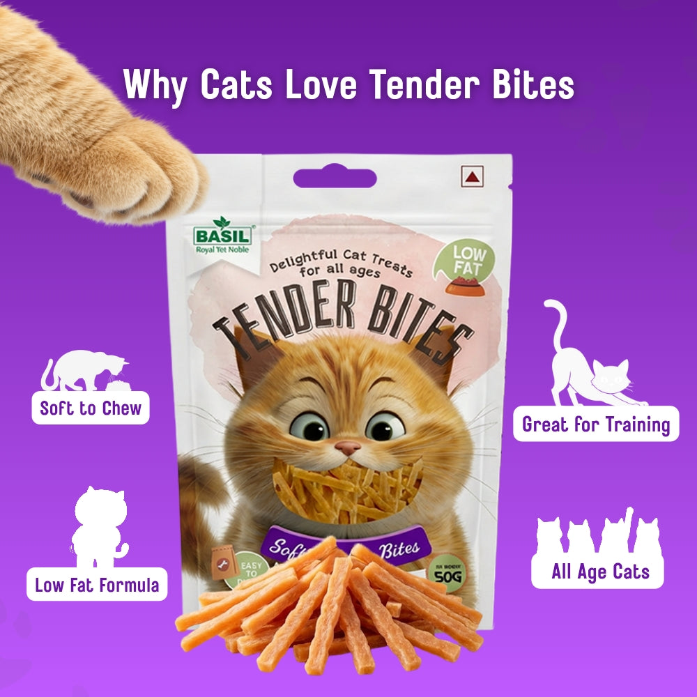 Basil Soft Chicken Bites for Cats | Grain-Free Tender Treats | High Protein Snack