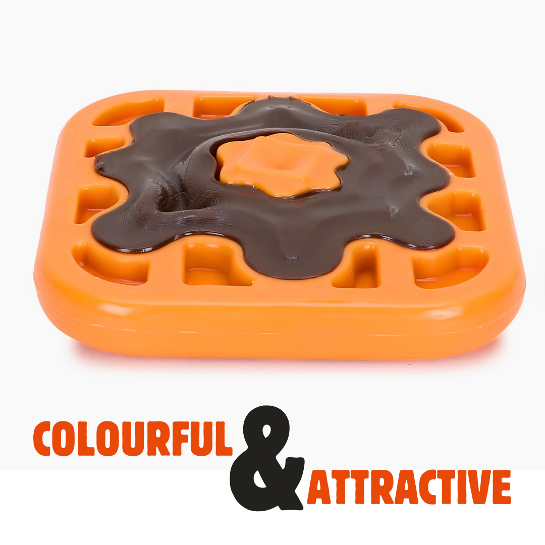 BASIL Wagtastic TPR Dog Chew Toy, Waffle with Nylon Topping - Orange & Brown, Durable Teething & Interactive Toy for Dogs & Puppies