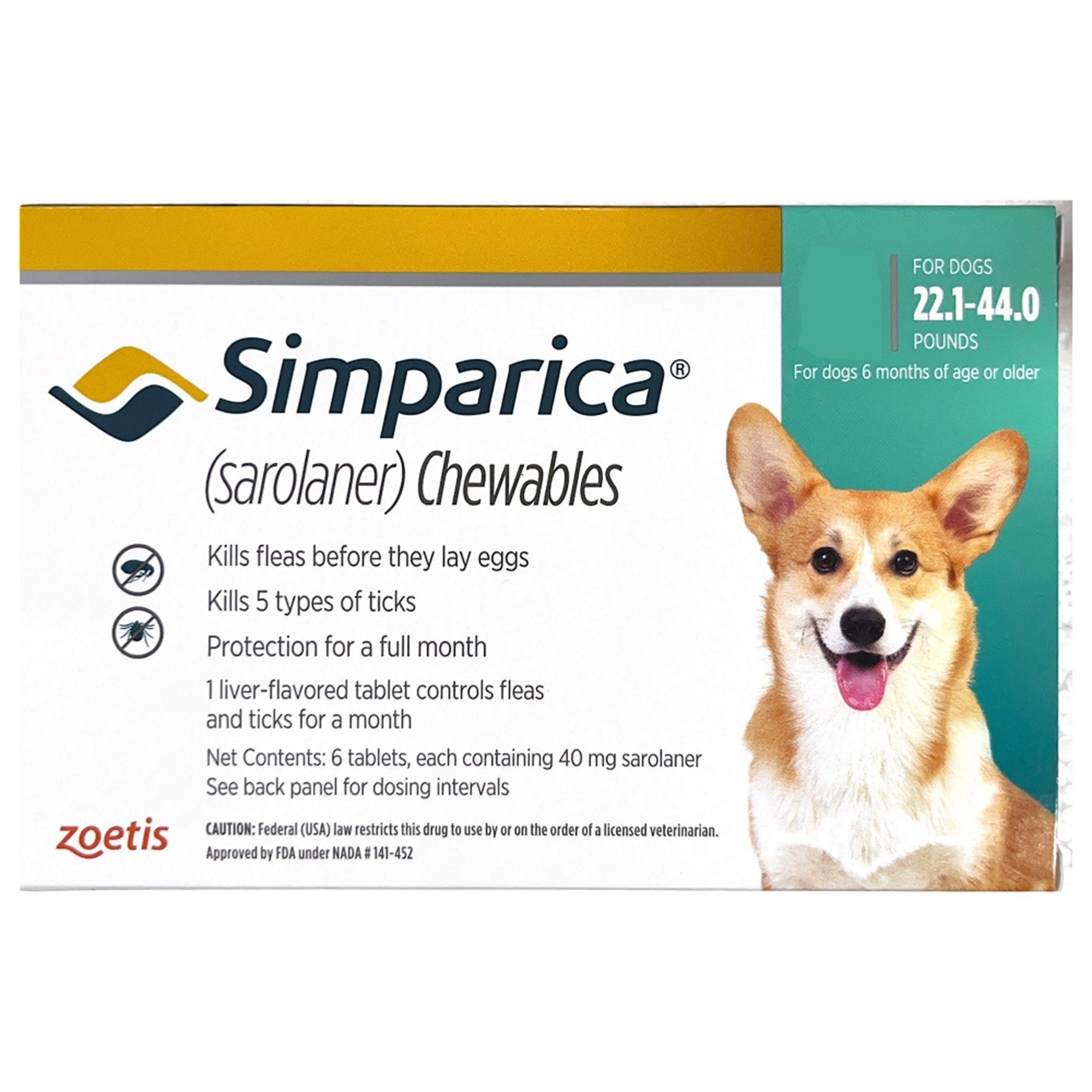 Zoetis Simparica (Sarolaner) Tick and Flea Control Tablet for Dogs (1 tablet)