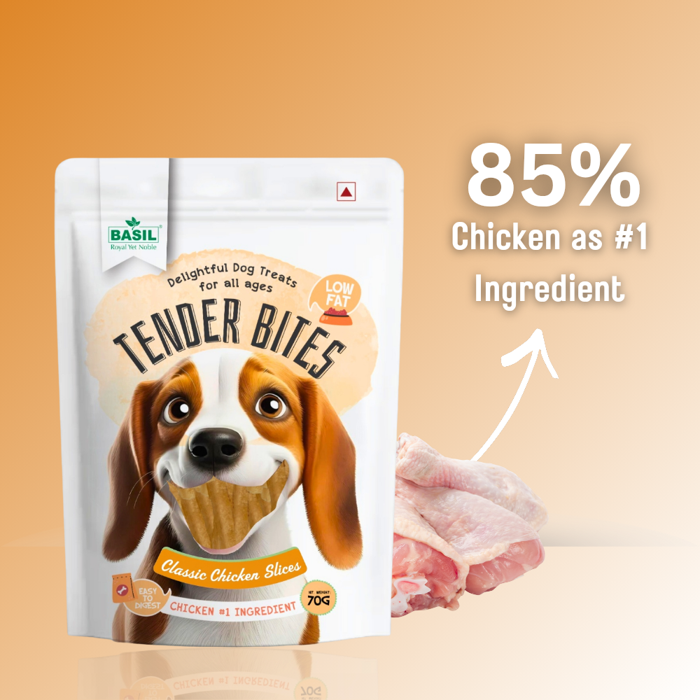 Tender Bites Basil Classic Chicken Slices for Dogs | Natural Soft Treats | High Protein